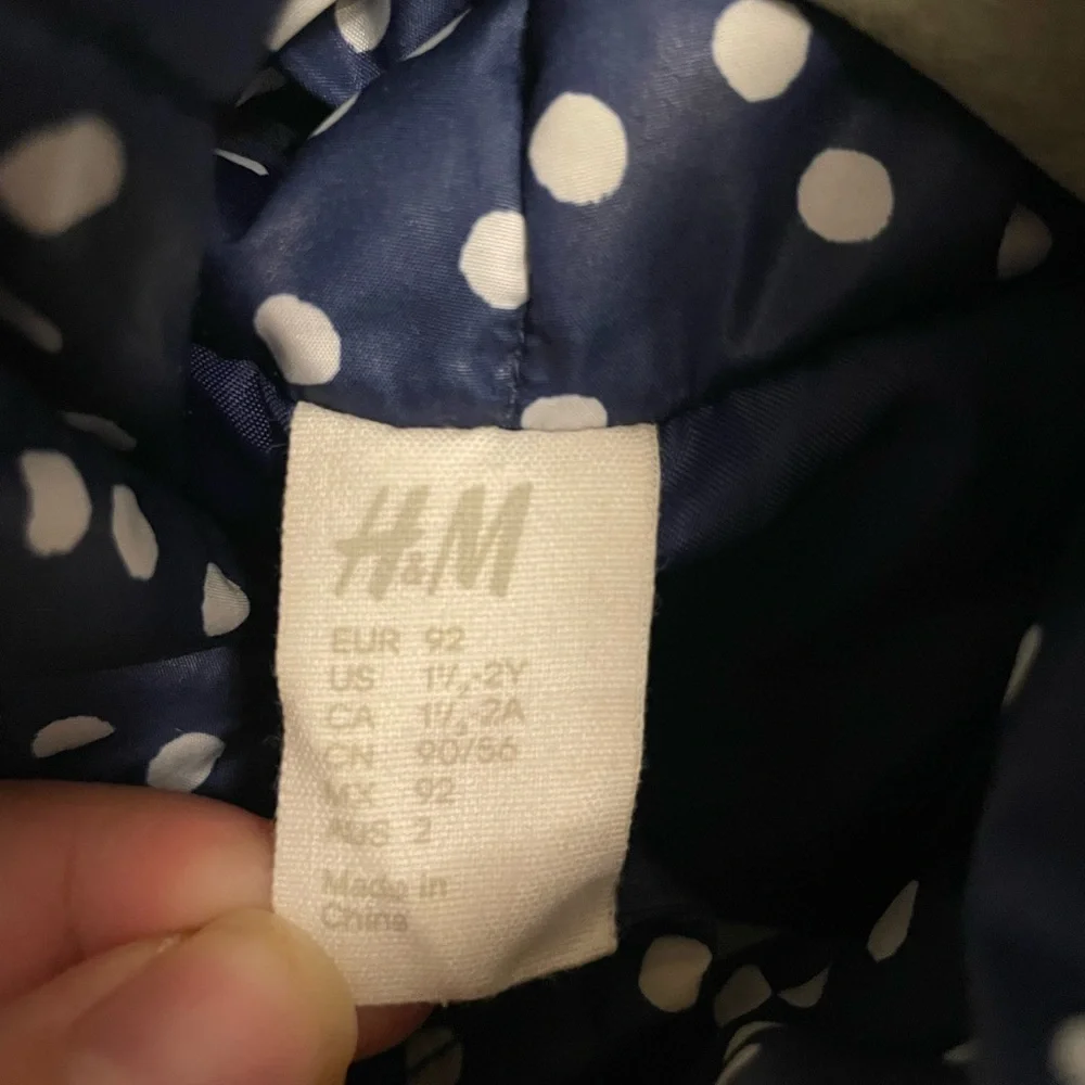 H&M Toddler Girls Size 1.5-2.5 Years Puffer Jacket Blue Polka Dots Outdoor Coat